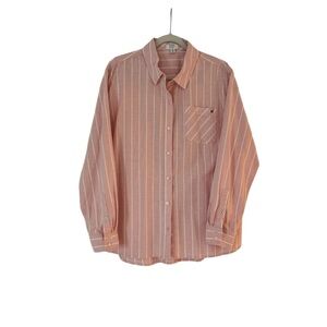 Crown & Ivy Women's Pink Striped Button Up Shirt